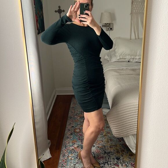 Walter Baker Dress Womens Size Small Green Gloriana Asymmetric Cut Out Ruched - Picture 2 of 8